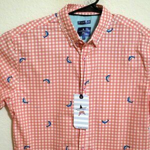 Stars & Stripes Shirt Mens Large New Short Sleeve Button Drill Clothing Pink